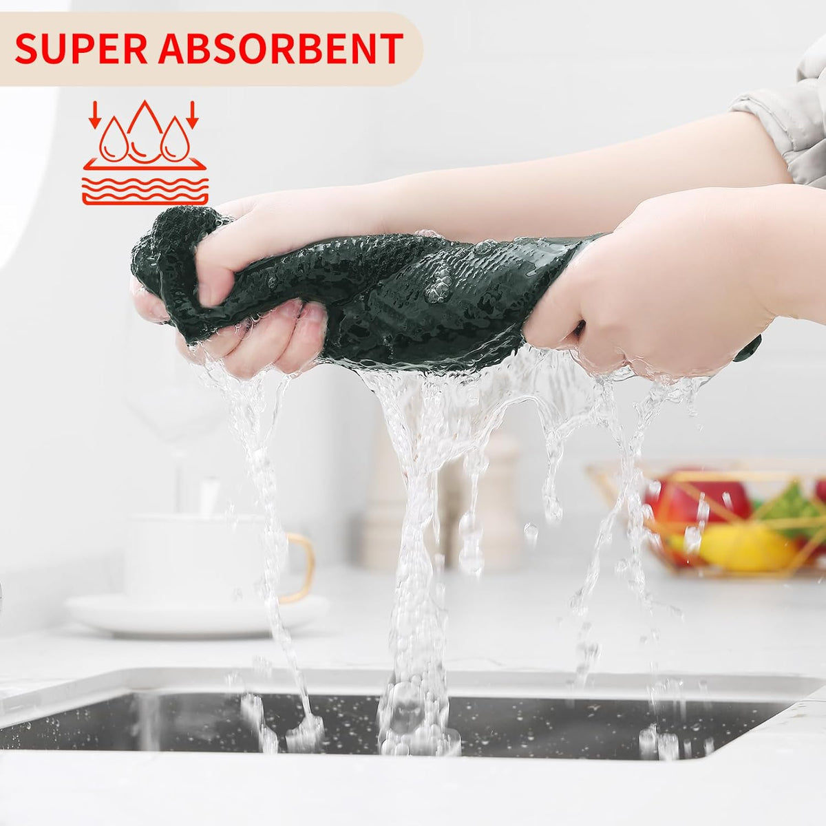 Homaxy 100% Cotton Waffle Weave Kitchen Dish Cloths, Ultra Soft Absorbent Quick Drying Dish Towels, 12 x 12 Inches, 6-Pack, Blackish Green