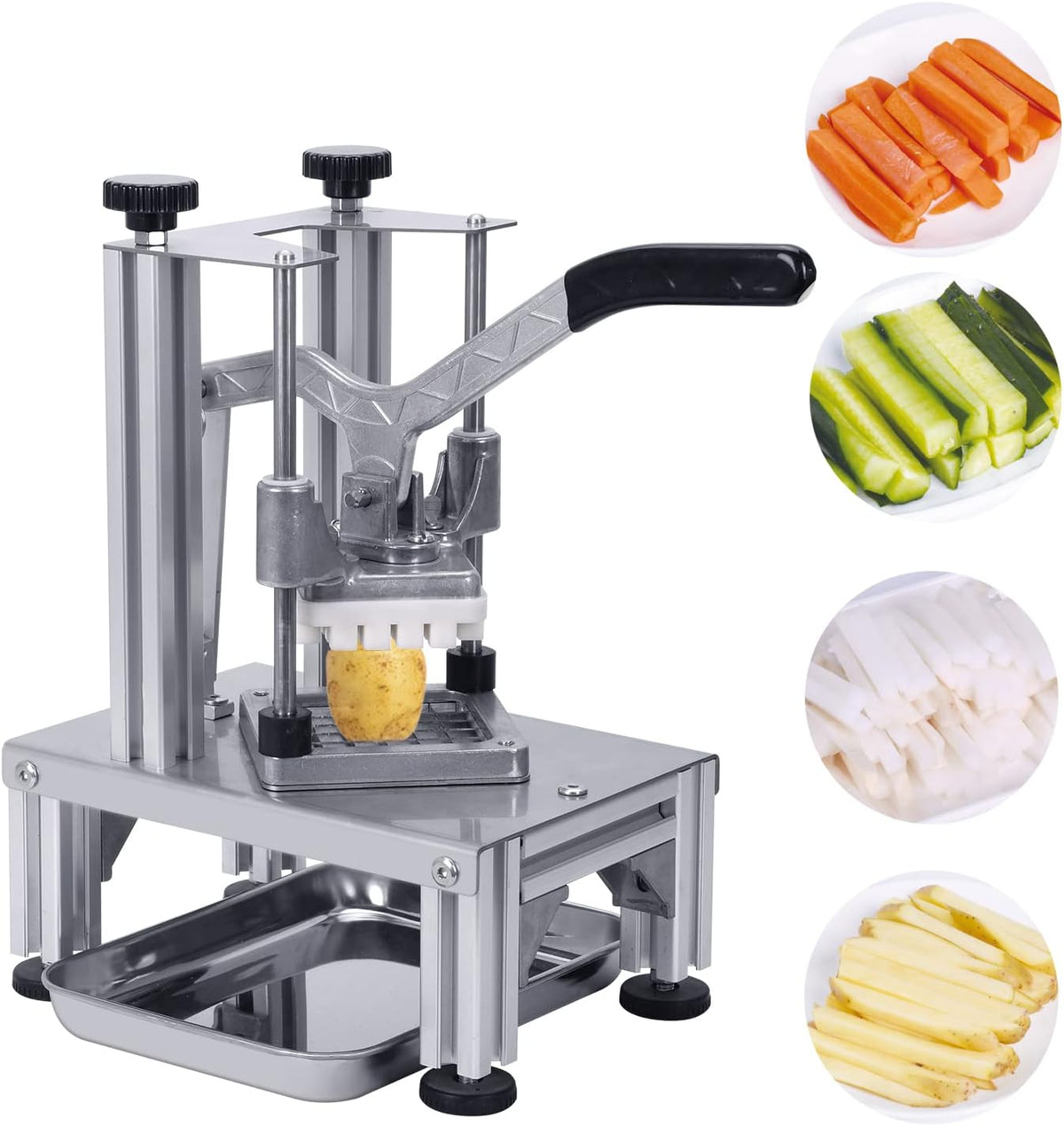Commercial French Fries Cutter 1/4″ 3/8″ 6 Wedges 6 Wedges to Core Stainless Steel Blades Potato Slicer Fruit Chopper for Restaurant Home Kitchen Cutting, Sliver
