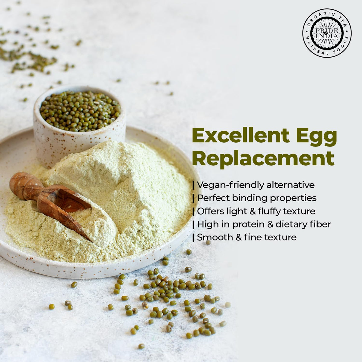 Pride of India- Mung Bean Flour 1 lbs (454 gm) Nutty Slightly Sweet Earthy Taste Freshly Milled in Small Batches | Used for Cooking Baking Binding Agent | Vegan, Gluten-Free