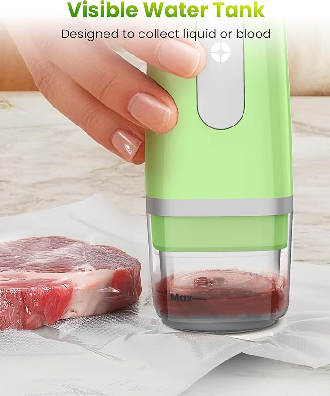 FEPPO Vacuum Sealer for Food with Visible Water Tank, Handheld Saver Compact Vacuum Sealer Machine with 30 Reusable Bags for 6X Preservation & Fresh, Light Green