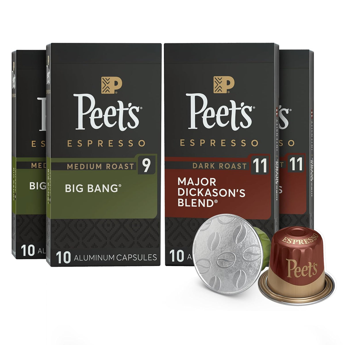 Peet's Coffee, Dark and Medium Roast Signature Blend Espresso Capsules, Compatible with Nespresso Original Machines - Variety Pack 40 Count (4 Boxes of 10 Espresso Capsules)