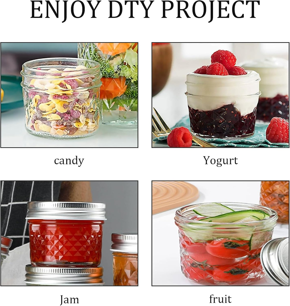 Mason Jars Airtight Lids Glass Canning Jars 3.4oz/100ml Regular Lids Spice Jars Honey Jars for Yogurt,Jam,Spice,Overnight Oats Canning, Preserving,Decorations,Jelly,Dessert,6 Pack (3.4 oz)