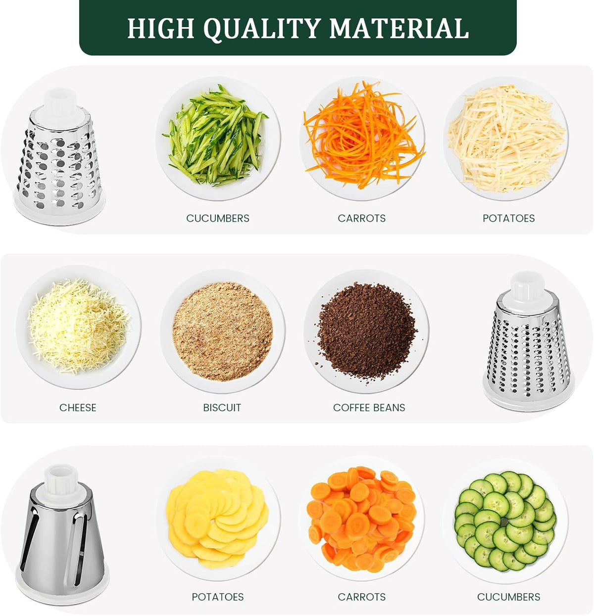 HANSGO Rotary Cheese Grater, Hand Crank Cheese Shredder, Vegetable Slicer for Kitchen, 3 Interchangeable Blades for Potatoes Carrots Onion Zucchini Nuts Chocolate Fruits, Red