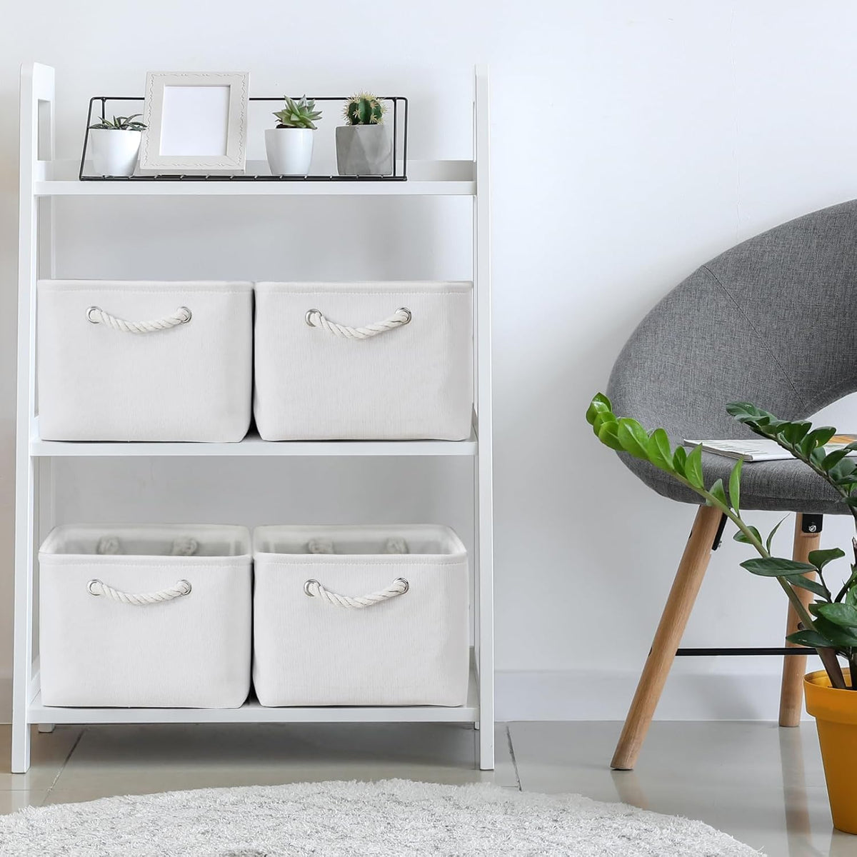 TheWarmHome Storage Basket for Gifts Empty - Large 3 Pack 15.7x11.8x8.2 inch Storage Basket for Organizing with Handles, Canves Storage Bins for Organizer Closet Toy Cubes Gift (White)