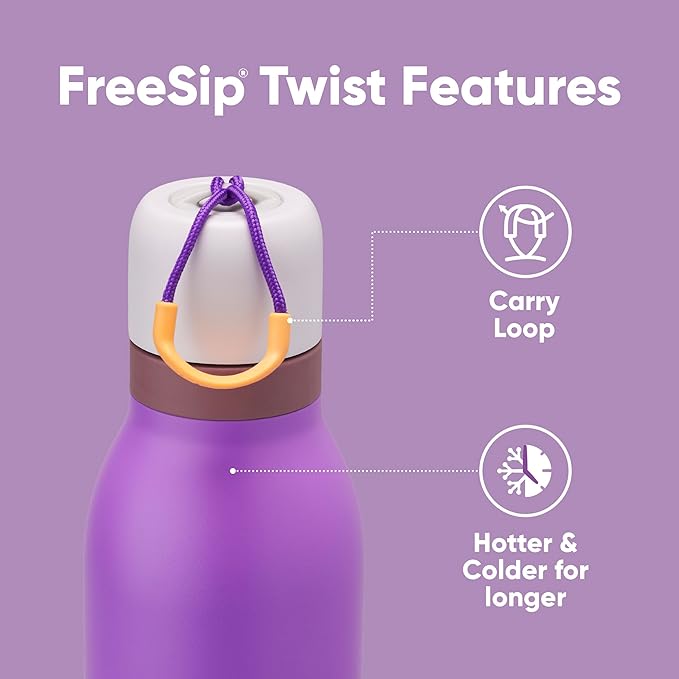 Owala FreeSip Twist Insulated Stainless Steel Water Bottle with Straw for Sports and Travel, BPA-Free, 18-oz, Purple (California Grapevine)