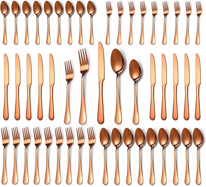 50 Pcs Rose Gold Silverware Set for 10, Food Grade Stainless Steel Flatware Set, Eating Utensils Sets Include Fork/Knife/Spoon,Home Kitchen Tableware Set, Reusable Cutlery Set, Dishwasher Safe