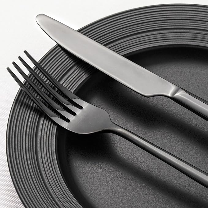 KINGSTONE Black Silverware Set, 20-Piece Forged Flatware Set Cutlery Set Premium Stainless Steel, Service for 4, for Kitchen, Home, Wedding, Party, Mirror Polished and Dishwasher Safe