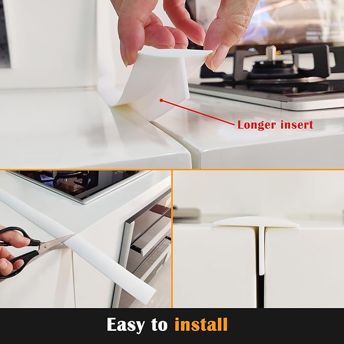 KindGa Stove Gap Covers, Silicone Counter Gap Filler for Stove, 30 Inches for 0.2-1 inch Gap,Seal Spills between Appliances Countertop Furniture Stoves Ovens(Set of 2, White)
