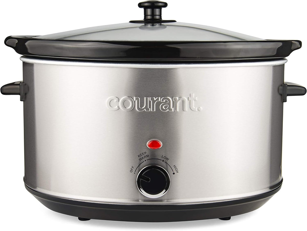 Courant Oval Slow Cooker Crock, with Easy Options 8.5 Quart Dishwasher Safe Pot, Stainless Steel