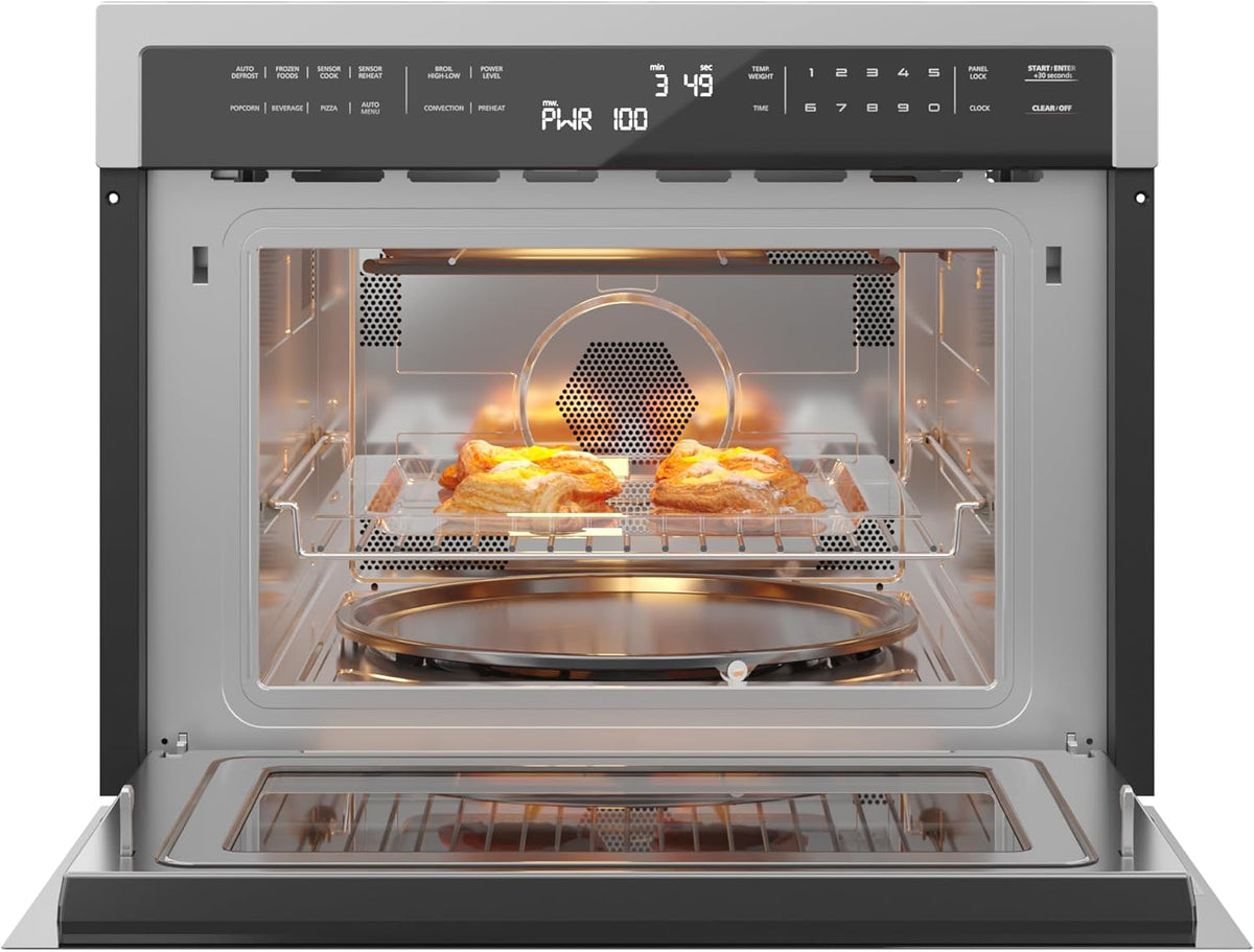 KoolMore COM-24SS 24 Inch Built-in Convection Oven and Microwave Combination with Broil, Soft Close Door, 1000 Watt Power, Stainless Steel Finish, Touch Control LCD Display, 24 in/1.6 Cu. Ft, Silver