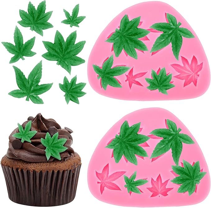 2 Pieces Weed Leaf Cake Fondant Mold Pot Leaves Silicone Mold for Weed Leaf Theme Cake Decoration, Chocolate Candy Polymer Clay Cookie Sugar Craft (Rose Red)