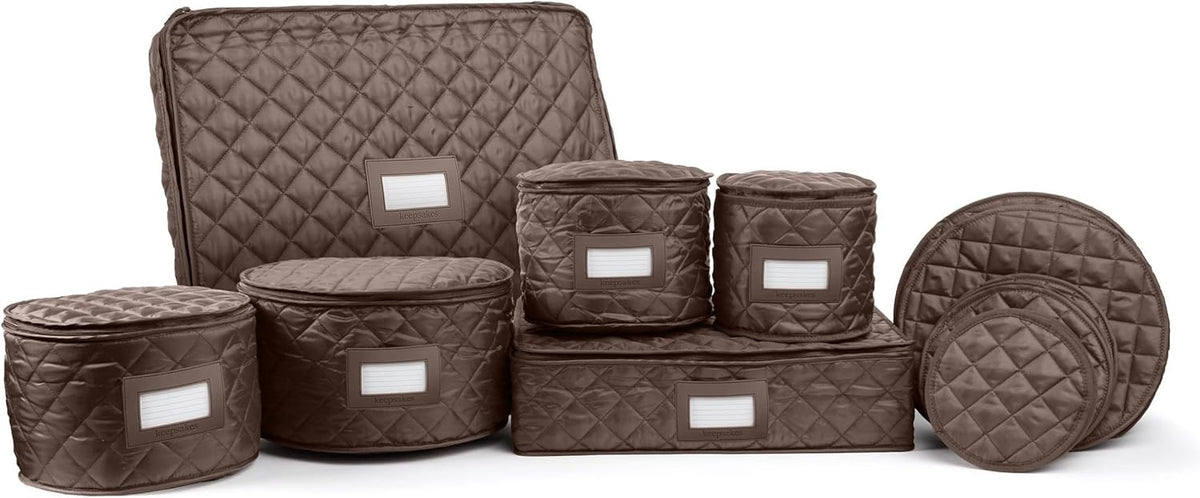 Covermates Keepsakes - Dish Storage Set - Padded Protection - ID Window - Stain Resistant - Machine Washable - China Storage, Bronze