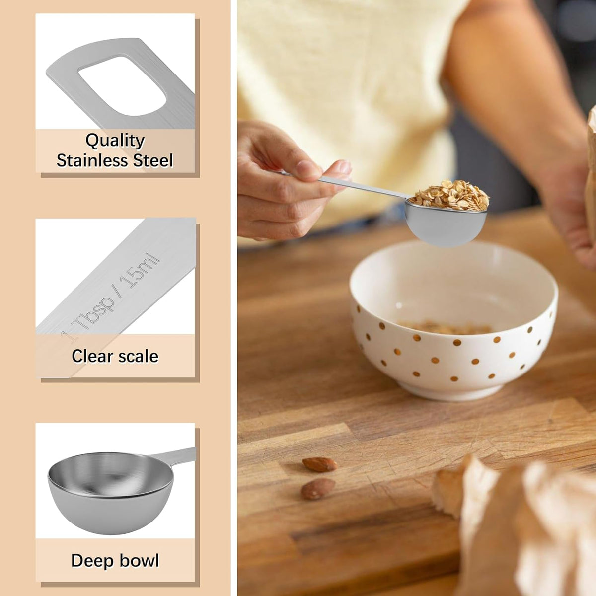 1PCS 1tbsp (3tsp, 15ml, 1/2oz) Single Measuring Spoon, Stainless Steel Individual Teaspoons Only
