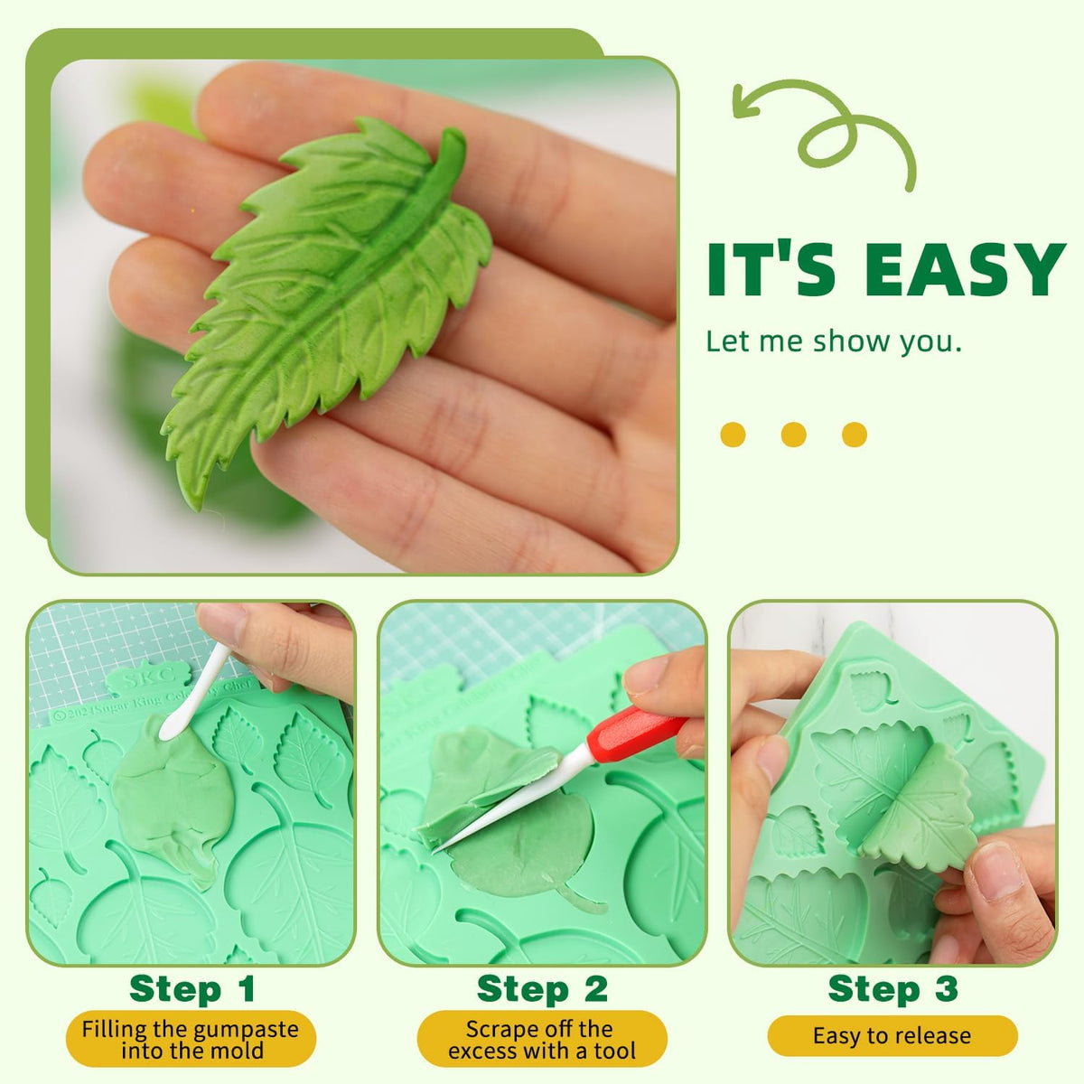 KALAIEN Leaf Molds Silicone,Leaves Chocolate Mold Leaf Fondant Molds Silicone for Clay Crafts Air Dry,3D Candy Gumpaste Moulds Set of 2