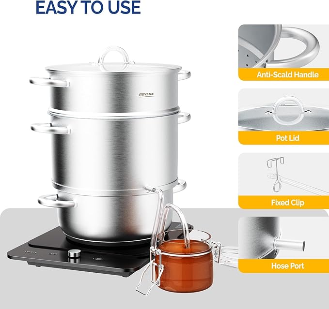 ROVSUN 8.5 Quart Juice Steamer Stainless Steel, Extractor Fruit Vegetables Juicer Steamer Pot, w/Tempered Glass Lid Clamp, Loop Handles, Ideal for Making Juice, Jelly, Pasta