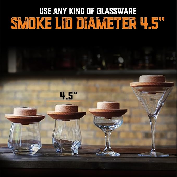 Whiskey Smoker Kit with Torch and Old Fashioned Syrup - 8 Flavors Wood Chips - Bourbon Gifts for Men, Cocktail Smoker kit - USA Oak Smoke Lid (No Butane)