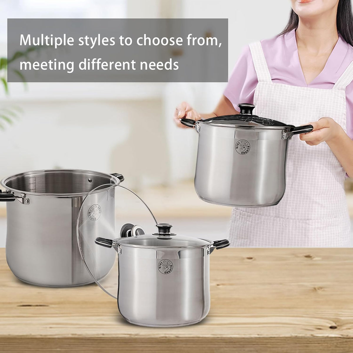Vivicreate Stainless Steel Stock Pot with Lid for Induction Cooking Boiling Pasta Stew Soup Large Capacity Cookware with Handles for Kitchen Spaghetti Olla Olla de Acero Inoxidable (14.5 QT)