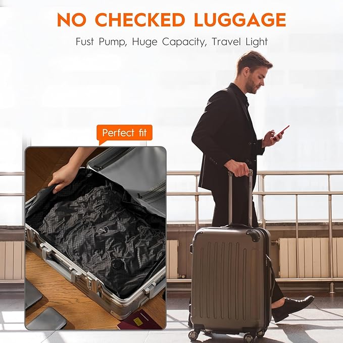 Vacuum Suitcases Compression Bags with Wireless Pump & iOS Tracker– Vacuum Bags for Travel Luggage, No Checked Baggage, Triple Your Luggage Space, IP68, Reusable, Fits 20/24/28 Inch Suitcase
