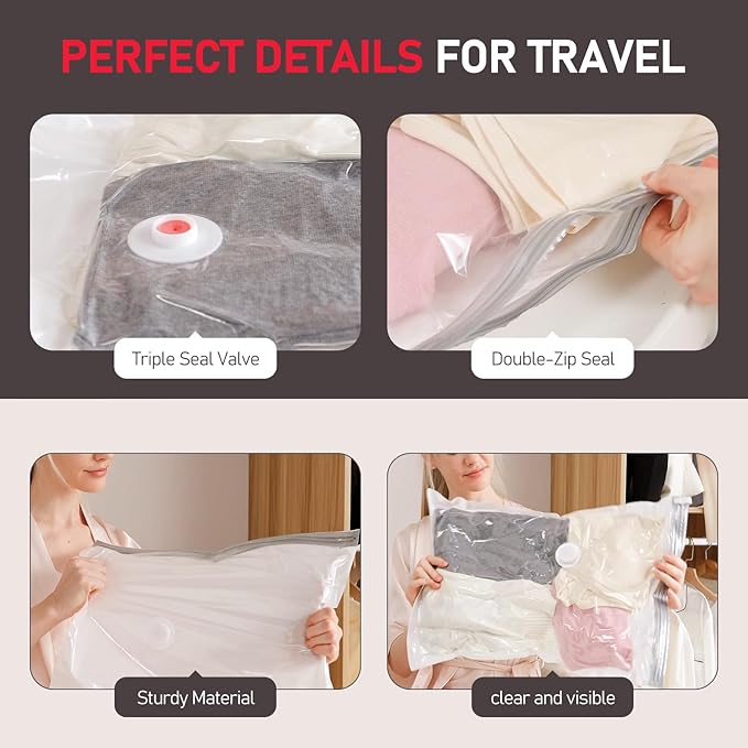 16 Pack Vacuum Storage Bags for Travel – Vacuum Seal Bags for Clothing – Space Saver with High Pressure Electric Pump, Compression Packing for Luggage and Suitcase