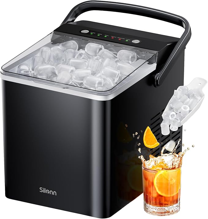 Silonn Ice Maker Countertop, Portable Ice Machine with Carry Handle, Self Cleaning Ice Makers with 1.8 L Water Tank and Big Ice Basket, 9 Cubes in 6 Mins, Ideal for Home Kitchen RV
