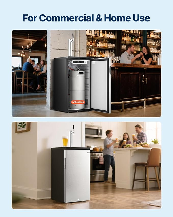 VEVOR Beer Kegerator, Single Tap Commercial Draft Beer Dispenser for D system, Refrigerator With Shelves, Hold 1 Sixth Keg, 2.5lbs CO2 Tank, 92L