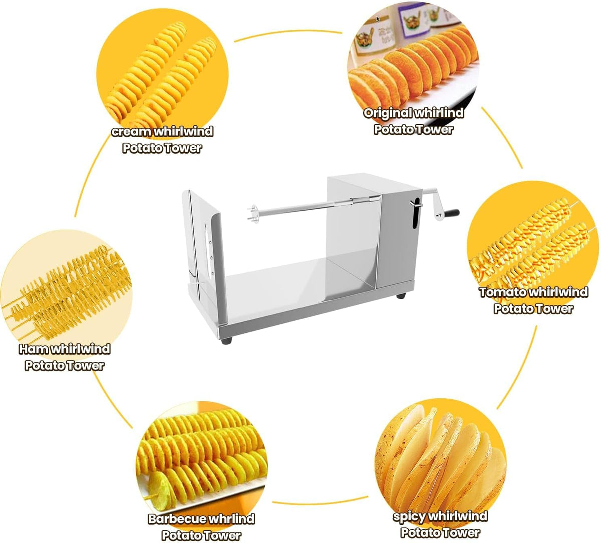 Spiral Potato Cutter french fry cutter Manual Stainless Steel Twisted Potato Slicer Cutter curly fries Cucumbers Carrots DIY BBQ Slicer with Reusable Stick