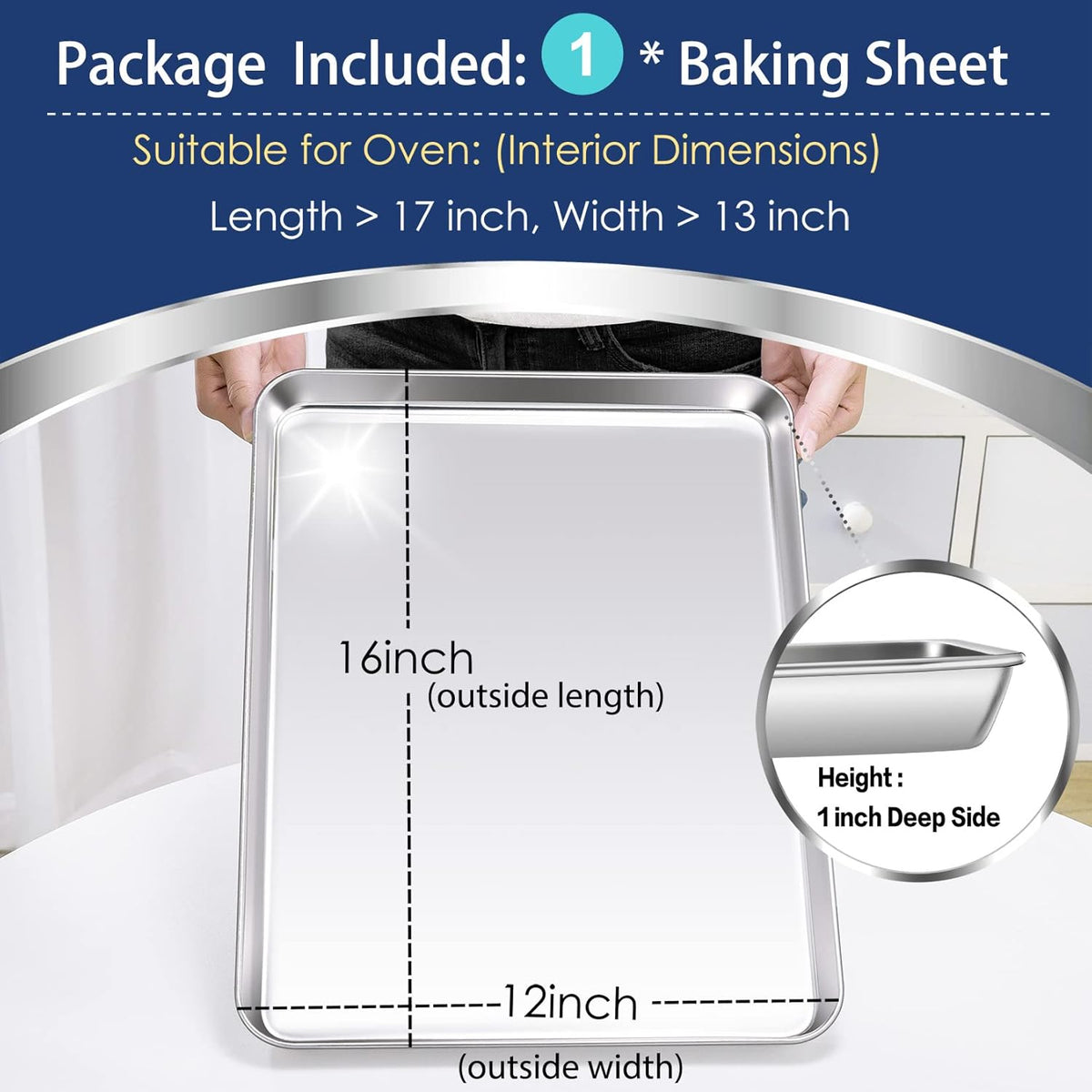 P&P CHEF 16 Inch Baking Cookie Sheet, Oven Pan Tray Stainless Steel Sheet Pan for Kitchen, Oven Bakeware for Multi Uses, Shiny Look & Dishwasher Safe, Healthy & Heavy Duty, 1Pc