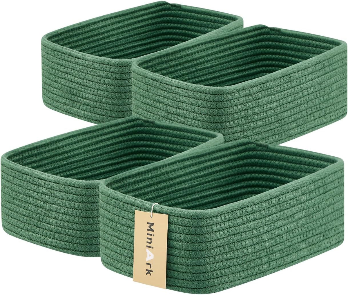 Small Storage Baskets for Organizing | Closet Organizer Bins | Shelf Toy Basket | Woven Rope Baskets | Cube Decorative Box | Shallow Basket | 11.5x7.5x4.7” | 4 Packs Green