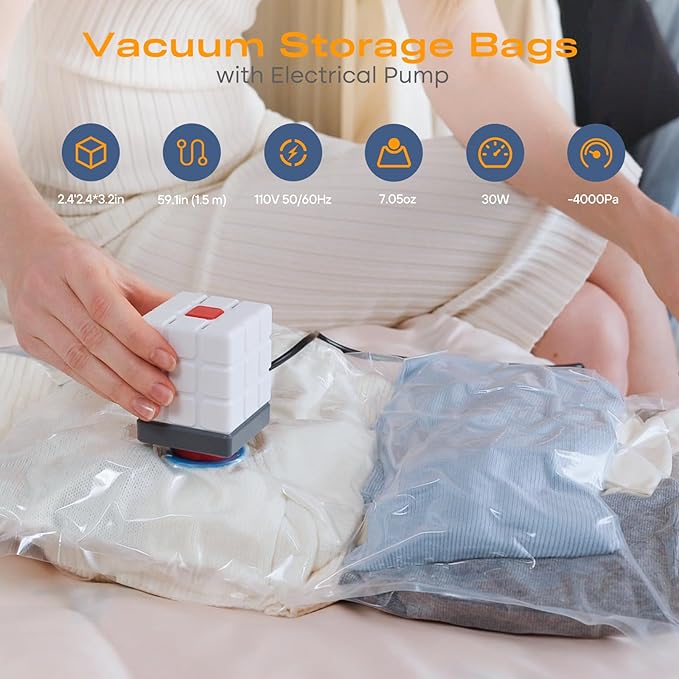 Vacuum Storage Bags for Clothing, 8 Jumbo Vacuum Seal Bags Space Saver for Clothes, Comforters, Blankets, Bedding, Vacuum Sealer Bags with Electric Pump (2025 Upgrade)