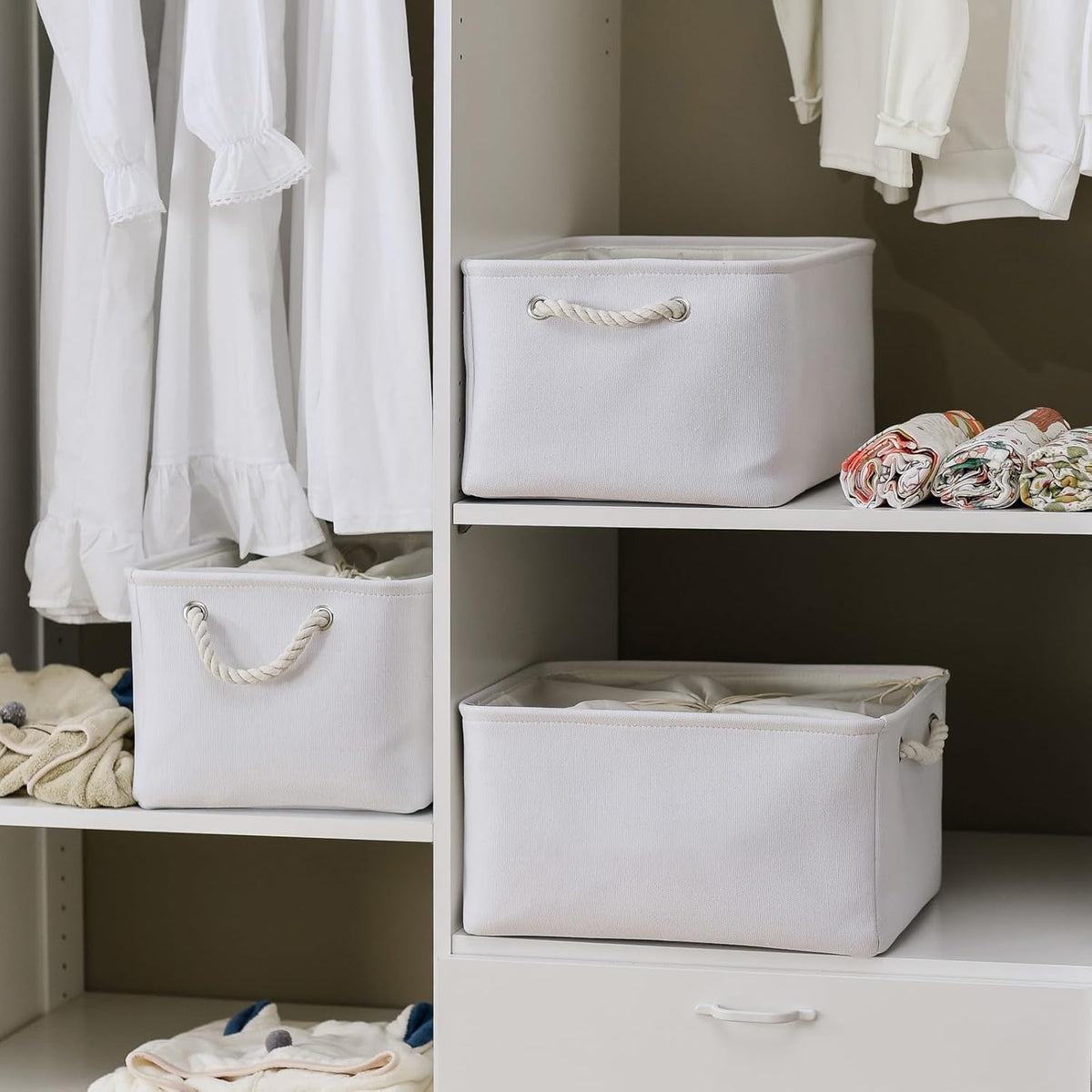 TheWarmHome Storage Basket for Gifts Empty - X Large - 3 Pack 17.7L×13.8W×9.8H in Collapsible Storage Bin for Shelves, Toy Box Storage for Gifts Book Laundry (White)