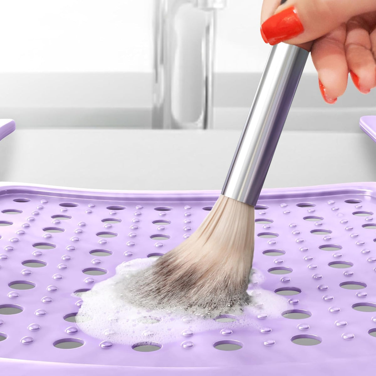 Sink Topper Bathroom Counter Cover & Storage Saver, Foldable Silicone Mat for Hot Tools, Hair Styling & Makeup, Beauty Brush Cleaning Mat, RV Camper Sink Cover & for Small Spaces (Large Lavender)