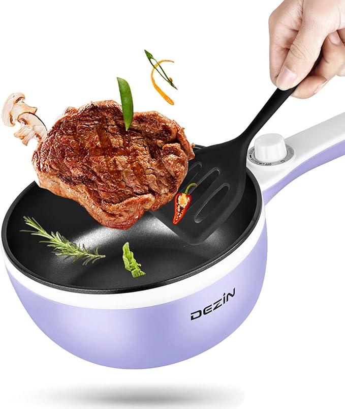 Dezin Hot Pot Electric Upgraded, Non-Stick Sauté Pan, Rapid Noodles Electric Pot, 1.5L Mini Portable Hot Pot for Steak, Egg, Fried Rice, Ramen, Oatmeal, Soup with Power Adjustment