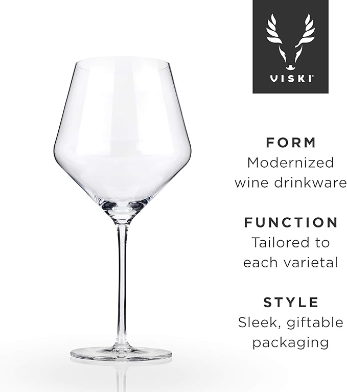 Viski Raye Angled Burgundy Wine Glasses, Crystal Clear Red Wine Glasses for Wedding, Anniversary, Birthday Gifts for Women and Men, Home Bar, Elegant Glassware, 21 oz, Set of 2