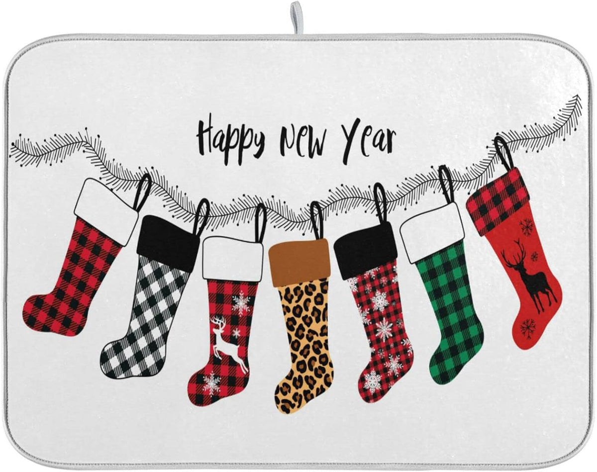 Super Absorbent Dish Drying Mat, Microfiber Fast-Drying Dish Mat, 24" x 18", Kitchen Dish Drying Pad, Christmas Stockings