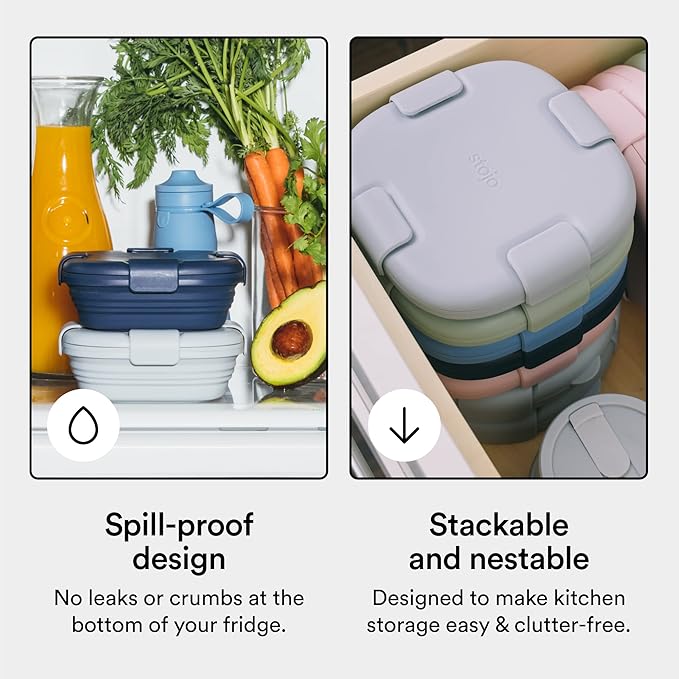 STOJO Collapsible Sandwich Box – 24oz, Reusable Food Storage Container, Silicone Bowl for Hot/Cold Food – Meal Prep, Lunch, Camping, Hiking – Dishwasher Safe (Set of 1, Cashmere)