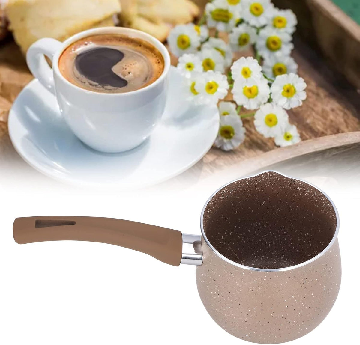 Non Stick Milk Pan, Enamel Milk Pan,Butter Warmer, Single Handle Coffee Warmer Boiling Pot Mini Milk Pan Aluminum Alloy Non Stick Anti Scalding for Cooking(Coffee)