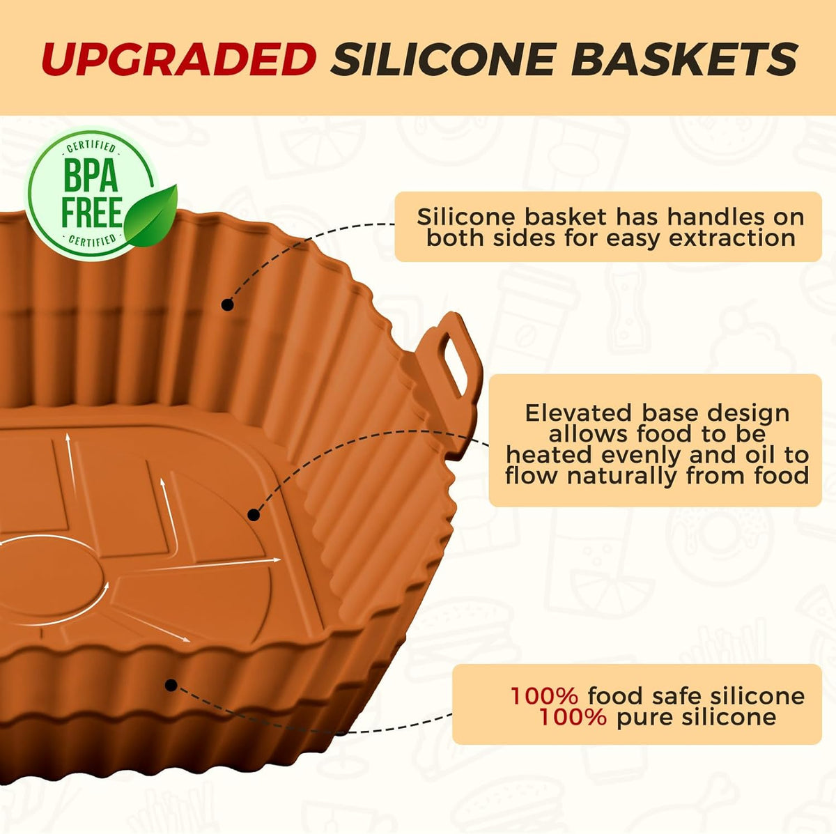 Buauty 3 Pack Air Fryer Silicone Liners 8inch Air Fryer Silicone Pot Reusable Food Grade Silicone Airfryer Liners Baking Basket Accessories Replacement of Flammable Disposable Parchment Paper