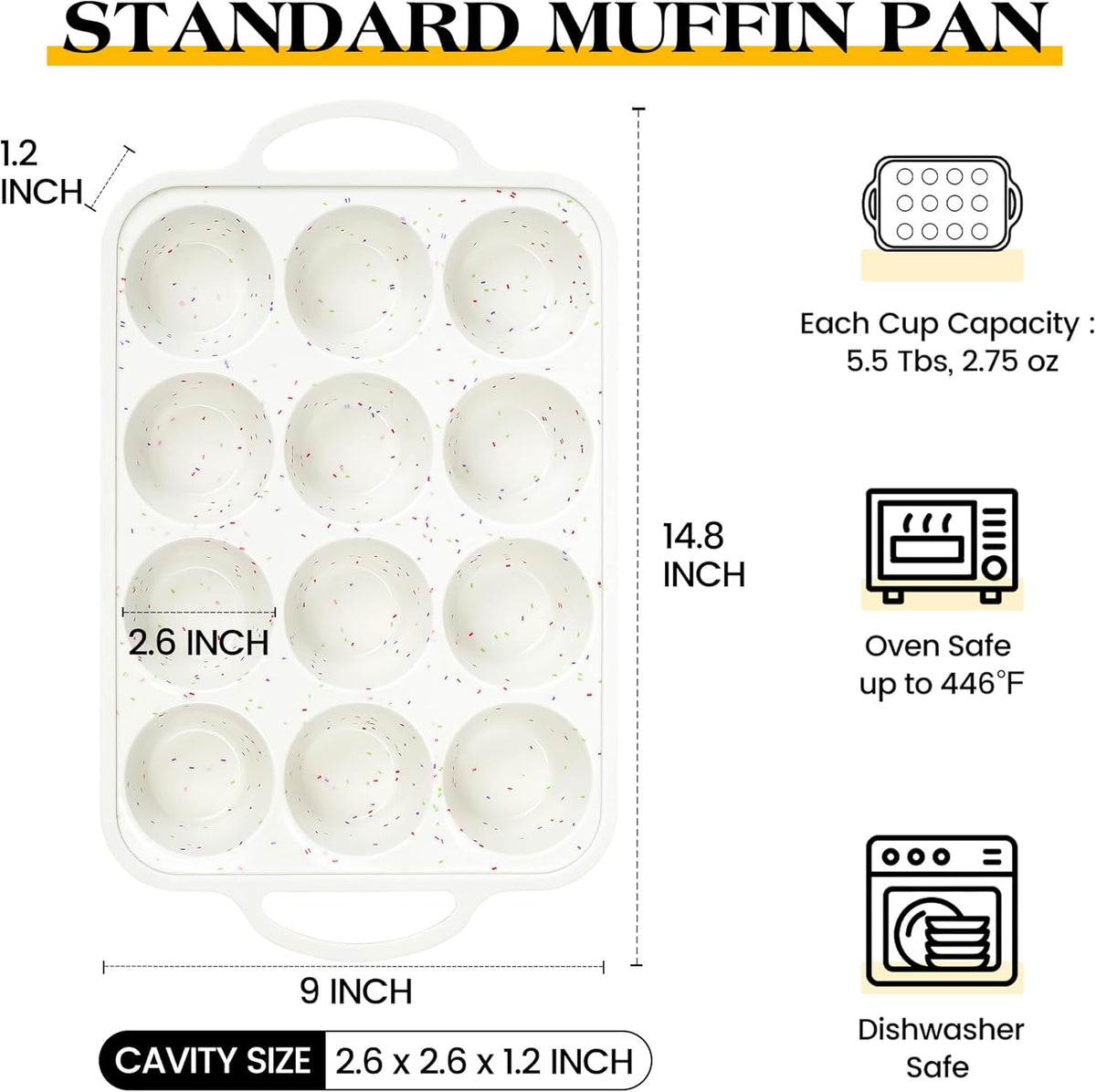 1 Pc Silicone Muffin Pan for Baking with Metal Frame, Nonstick 12 Cup Regular Size Cupcake Pan, Silicone Muffin Tray for Egg Bites (Cream)