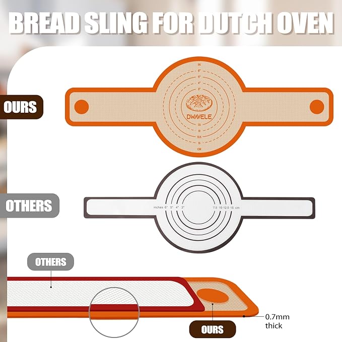 Silicone Bread Sling for Dutch Oven, Non-Stick & Easy to Clean Baking Mat Set, 2 Pcs Reusable Bread Sling for Sourdough Tools ＆ Accessories