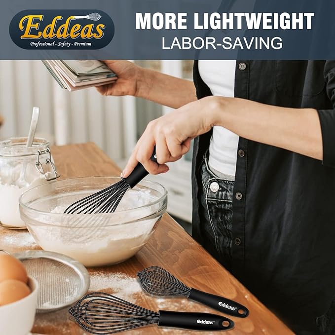Silicone whisk, Non scratch coated whisk for cooking 7+9+11inch whisks and 3pcs 5+6+7inch 304 stainless steel small whisks, Suitable for Beating, Blending, great for cooking and baking.
