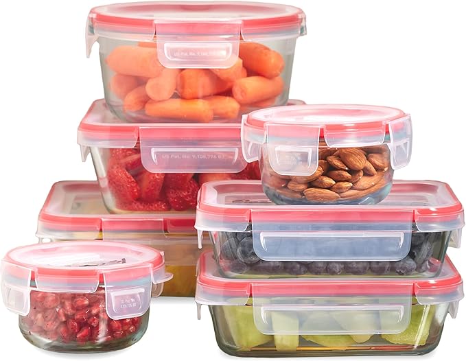 Pyrex Freshlock (7-Pack) Glass Food Storage Containers Set, (1, 2, 4 Cups) Airtight & Leakproof Locking Lids BPA-Free, Meal Prep Containers Set, Freezer Dishwasher Microwave Safe