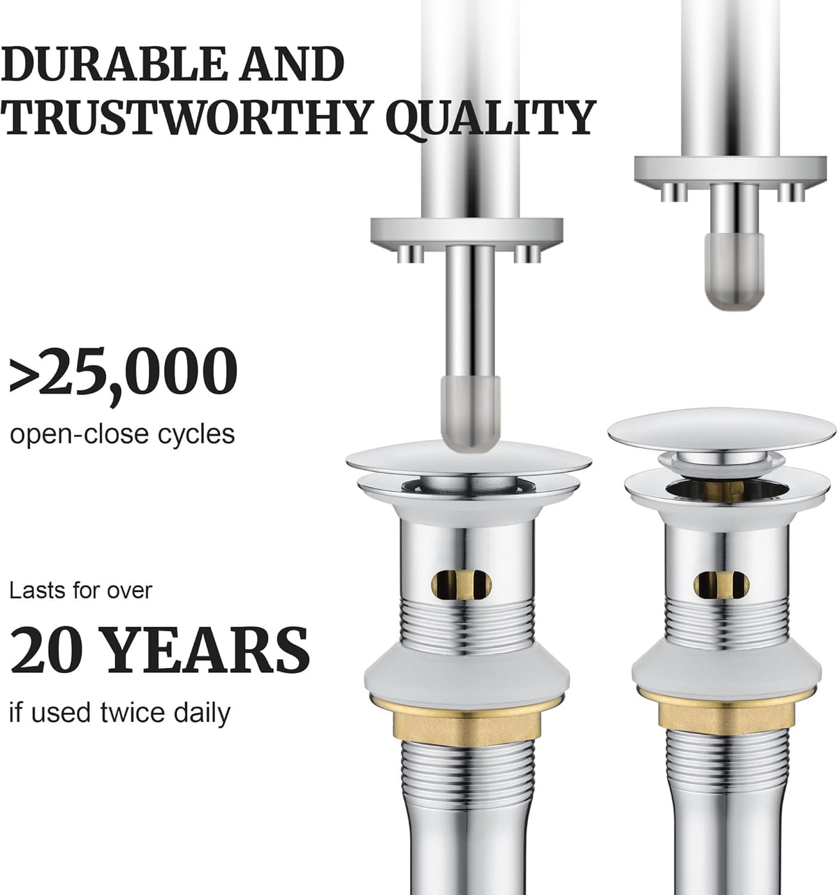 Pop up Sink Drain Stopper with Overflow Chrome for Bathroom Vessel Vanity Sink Art Basin, Big Cap Sink Drain with Overflow, Metal Pop-up Drain Strainer with Detachable Basket Stopper