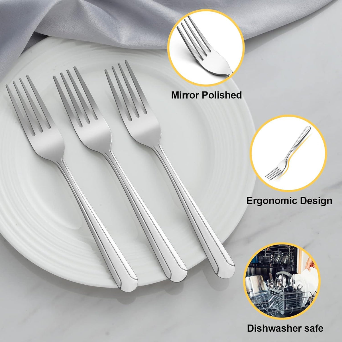 BEWOS 36-Piece Dinner Fork Set, 8.2-Inch Stainless Steel Silverware, Mirror Polished, Dishwasher Safe, For Home, Kitchen or Restaurant