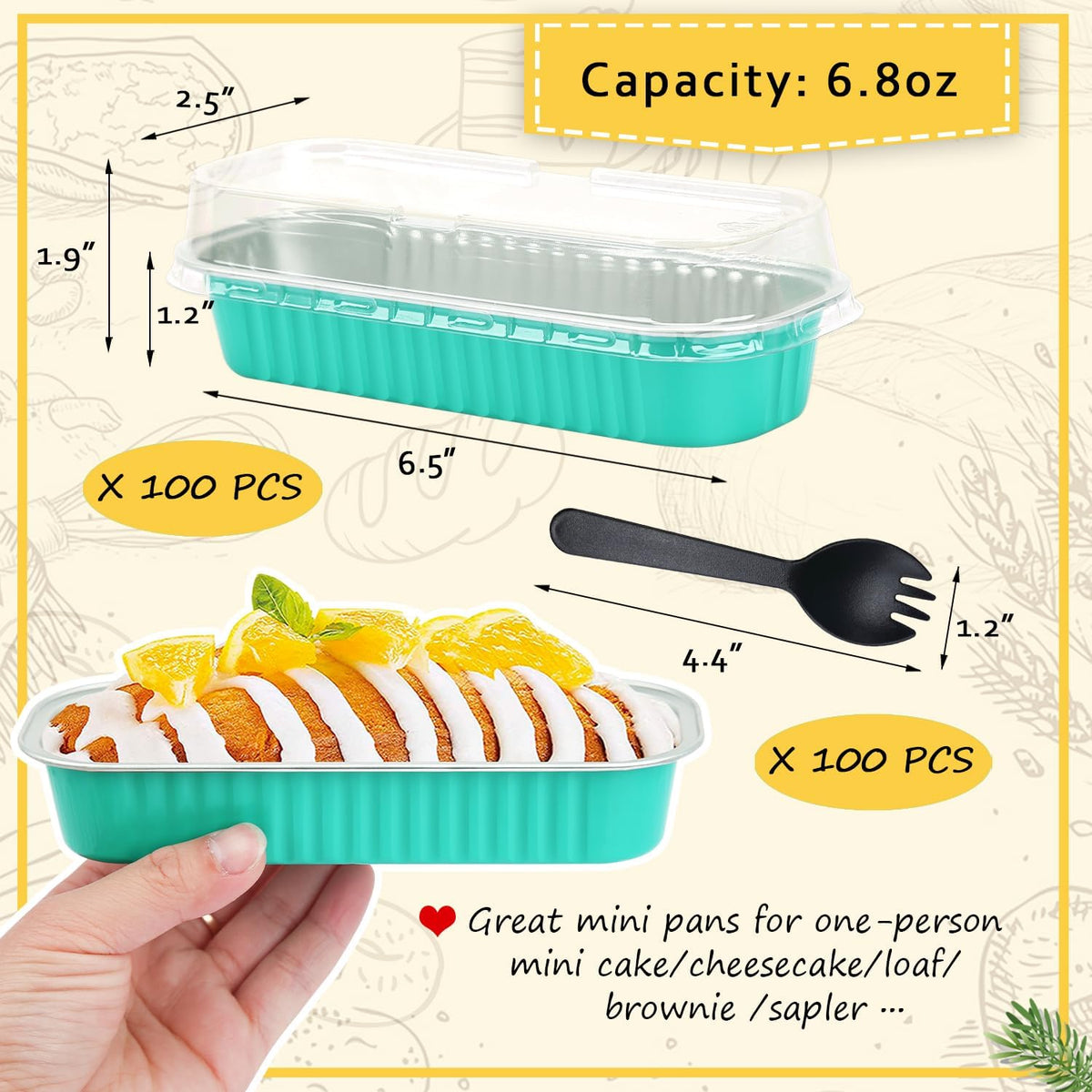 LNYZQUS Mini Loaf Baking Pans with Lids 100 Pack, 6.8oz Rectangle Mini Cake Tins Baking Cups,Disposable Aluminum Foil Baking Pan Muffin Tins Containers -Cyan Blue