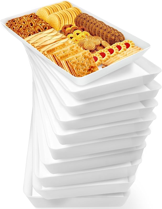 WOWBOX 10 pcs Serving Tray for Entertaining, Serving Platters for Snacks, Fruit, Cookies, Dessert, Reusable Plastic Trays for Serving Food and Pantry Organization in Kitchen & for Parties