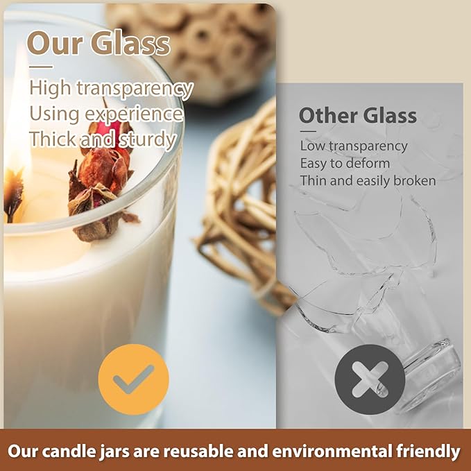 SHOWIN Thick Candle Jars for Making Candles 12 Pcs, 7 OZ Empty Jars with Wood Lids for Candle Making, Sample Container, Clear Orange