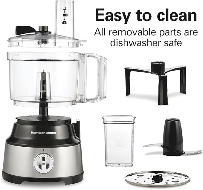 Hamilton Beach Food Processor & Vegetable Chopper for Slicing, Shredding, Mincing, and Puree, 10 Cups + Easy Clean Bowl Scraper, Black and Stainless Steel (70730)