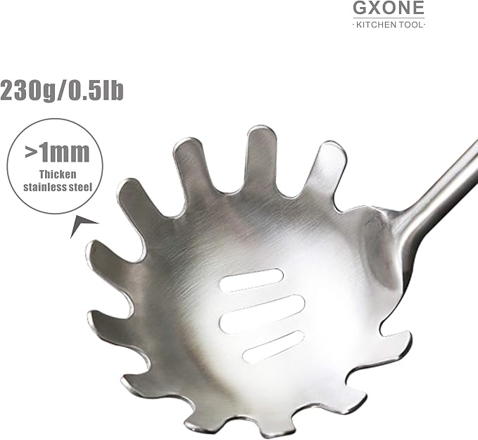 Spaghetti Spoon,304 Stainless Steel Pasta Spoon with Heat Resistant Wooden Handle,Silver/14.2Inch