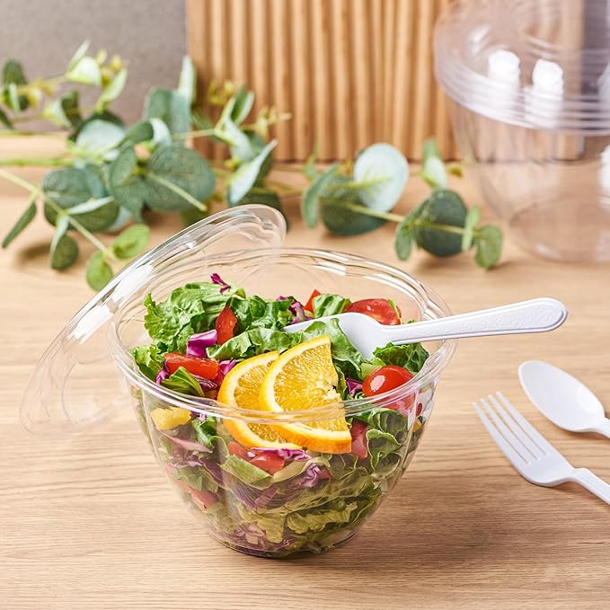 [48 oz. 50 Sets Clear Plastic Salad Bowls with Airtight Lids Disposable To Go Mixing Containers Serving for Fruit, Quinoa, Lunch and Meal Prep