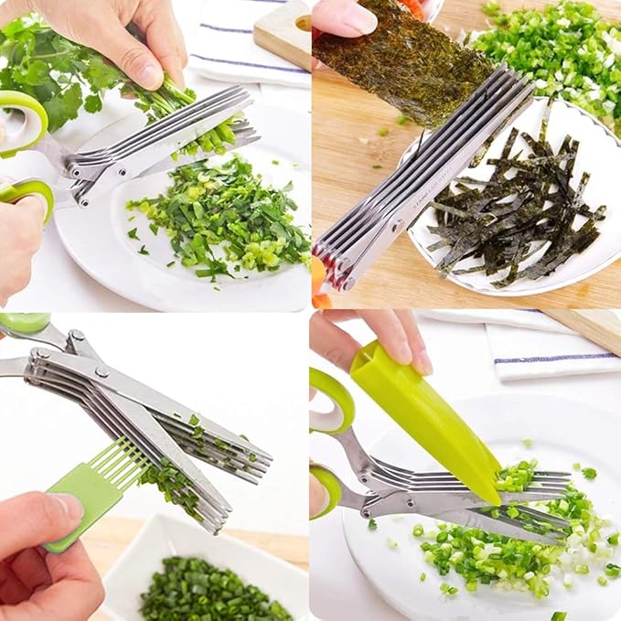 BENEKIY Scissors Herb Stripper Tools Kits 5-Blades Stainless Steel Scissors with Kitchen Herb Stripping Tool, Safe Cover, Cleaning Comb Multipurpose Kitchen Chopping Shear, Mincer